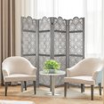 thumbnail image 2 of Fionafurn 4 Panel Carved Room Dividers Folding Screen Freestanding Wooden Room Separation,Gray, 2 of 8