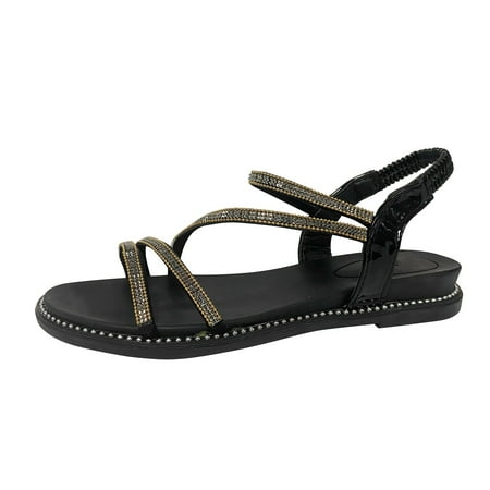 

Mortilo Ladies Shoes Summer Boho Sandals Fashion Rhinestone Sandals Elastic Band Wedge Casual Open Toe Sandals PU sandals for Women Gold