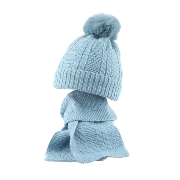 Huowey Kids Toddler Baby Unisex Print Plush Autumn Winter Hair Ball Solid Scarf Gaiter Knit Hat