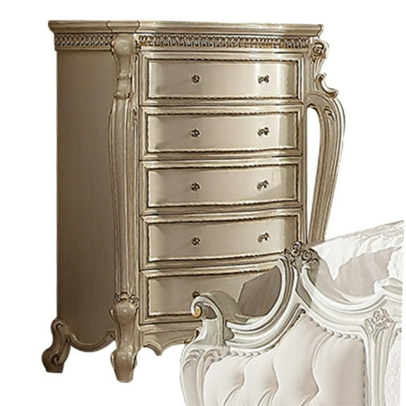 Five Drawer Chest With Cabriole Legs, Antique Pearl & Cherry Oak