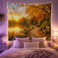 thumbnail image 2 of Autumn Lakeside Path Beside a Sunset Gazebo, Nostalgic Illustration for Nature Lovers, Seasonal Wall Art, Housewarming Gift, Tapestry Wall Hanging for Bedroom and Living Room, 2 of 7