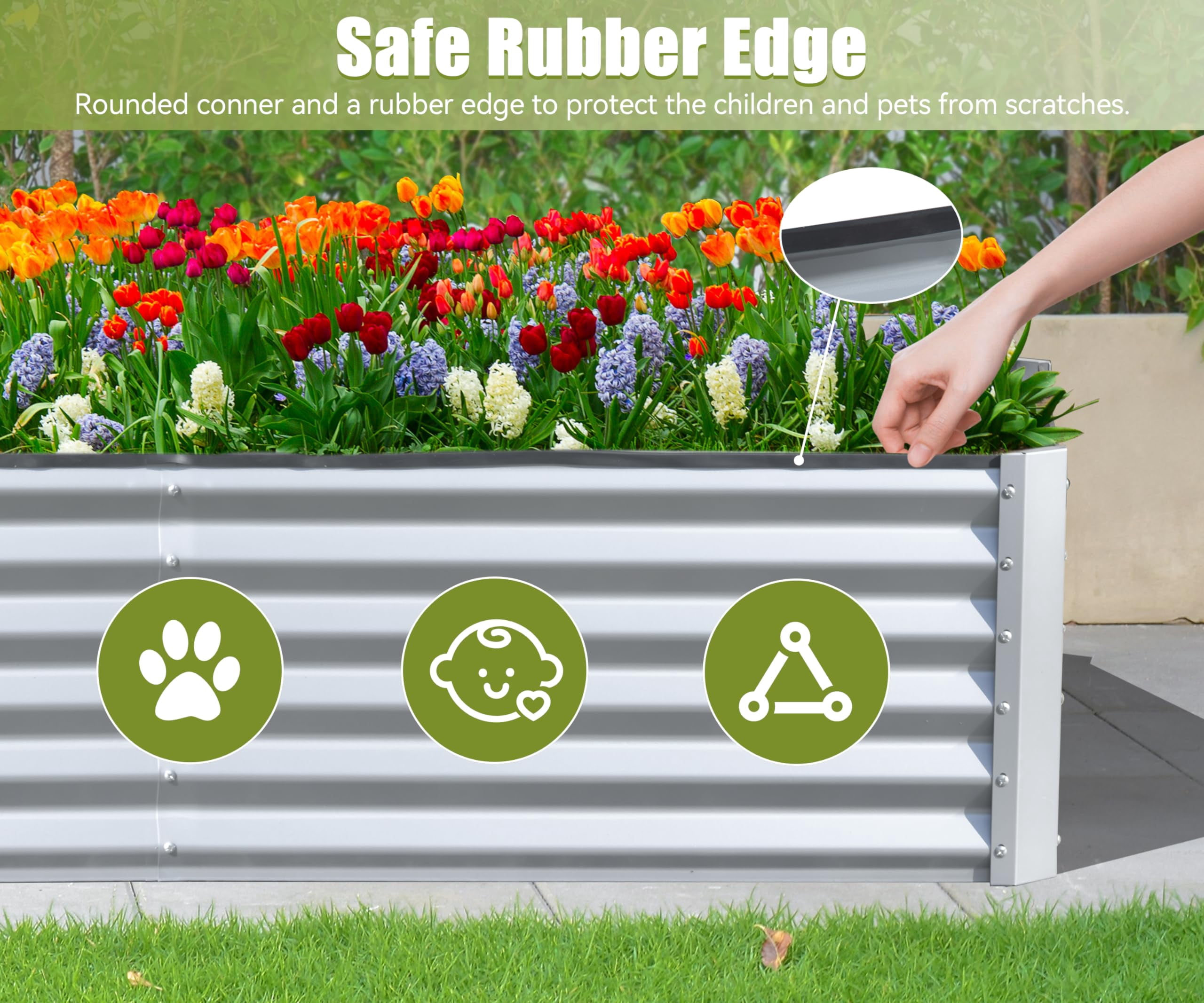 AsterOutdoor Galvanized Raised Garden Bed Metal Planter Box 6x3x1.5 ft – for Vegetables, Fruits & Flowers, Silver