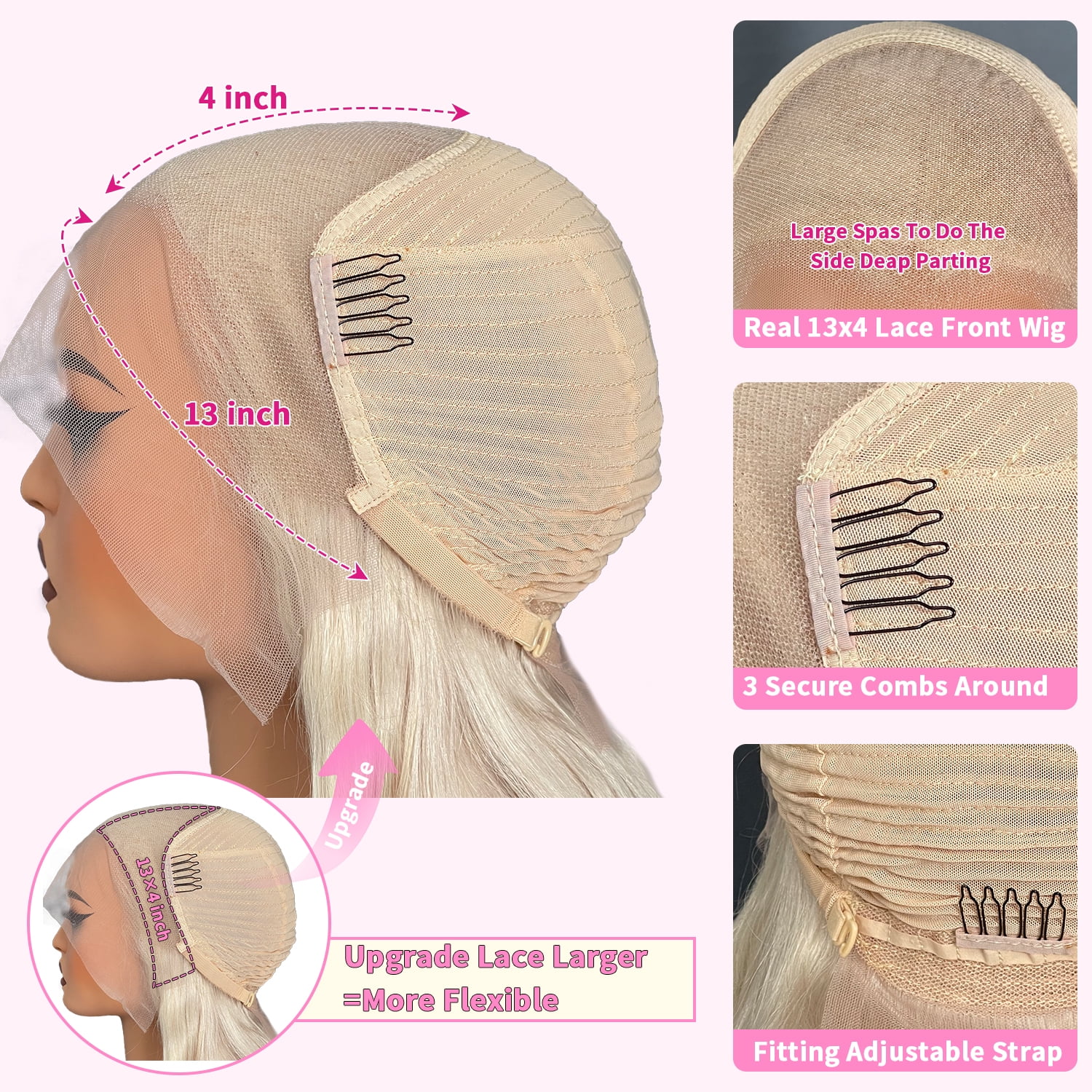 Platinum Blonde Lace Front Wigs Human Hair Pre Plucked #60 Straight Human Hair Wig 13x4 HD Transparent Lace Frontal Wig Glueless Silver Lace Front Wigs for Women 180 Density 28 Inch