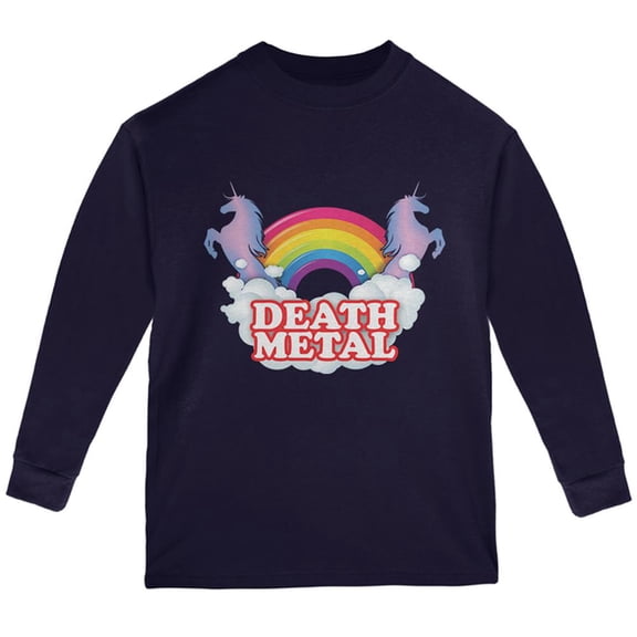 Death Metal Rainbow Unicorns Youth Long Sleeve T Shirt Navy YSM