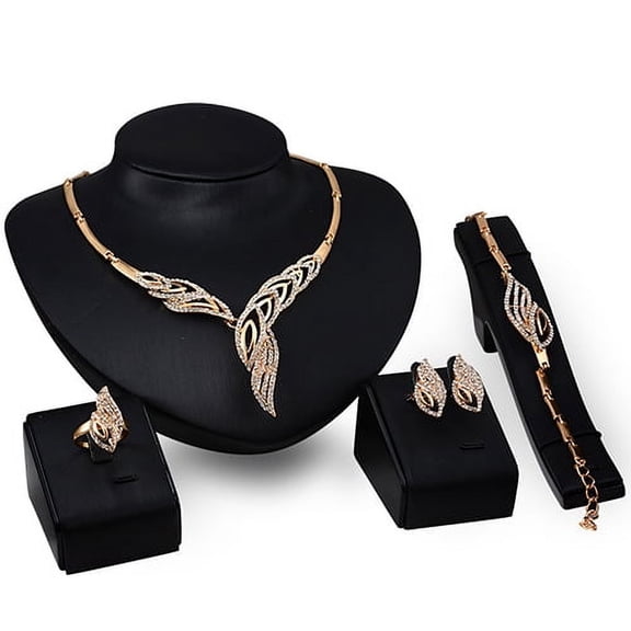 Ayyufe Wedding Bridal Party Wavy Rhinestone Choker Necklace Bracelet Ring Earrings Set