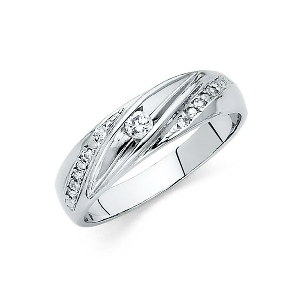 Wellingsale Men's Solid 14k White Gold Polished CZ Cubic-Zirconia Wedding Band - Size 8