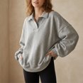 thumbnail image 4 of Gray Hoodies for Women s Oversized Half Zip Pullover Long Sleeve Sweatshirt Quarter Zip Hoodie Sweater Teen Girls Fall Blouse Clothes with Pockets, 4 of 5