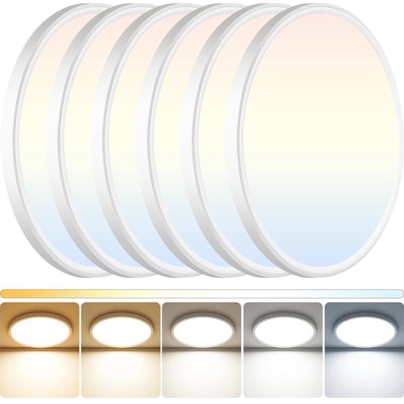 Lot de 6 Lumière de Plafond Encastrée à LED : 12 Pouces Super Mince Dimmable & 5CCT (2700-6000K) Luminaires de Cuisine Plafond - 24W Blanc