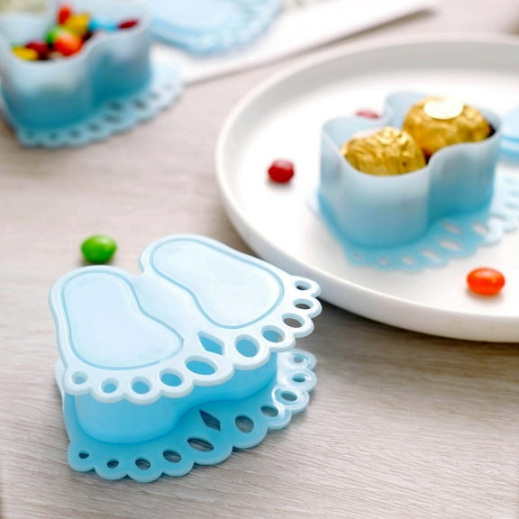 Efavormart 12 Pack - 3.5" Blue Baby Feet Favor Containers, Baby Shower Favors for Birthday, Candy Jars Decorations