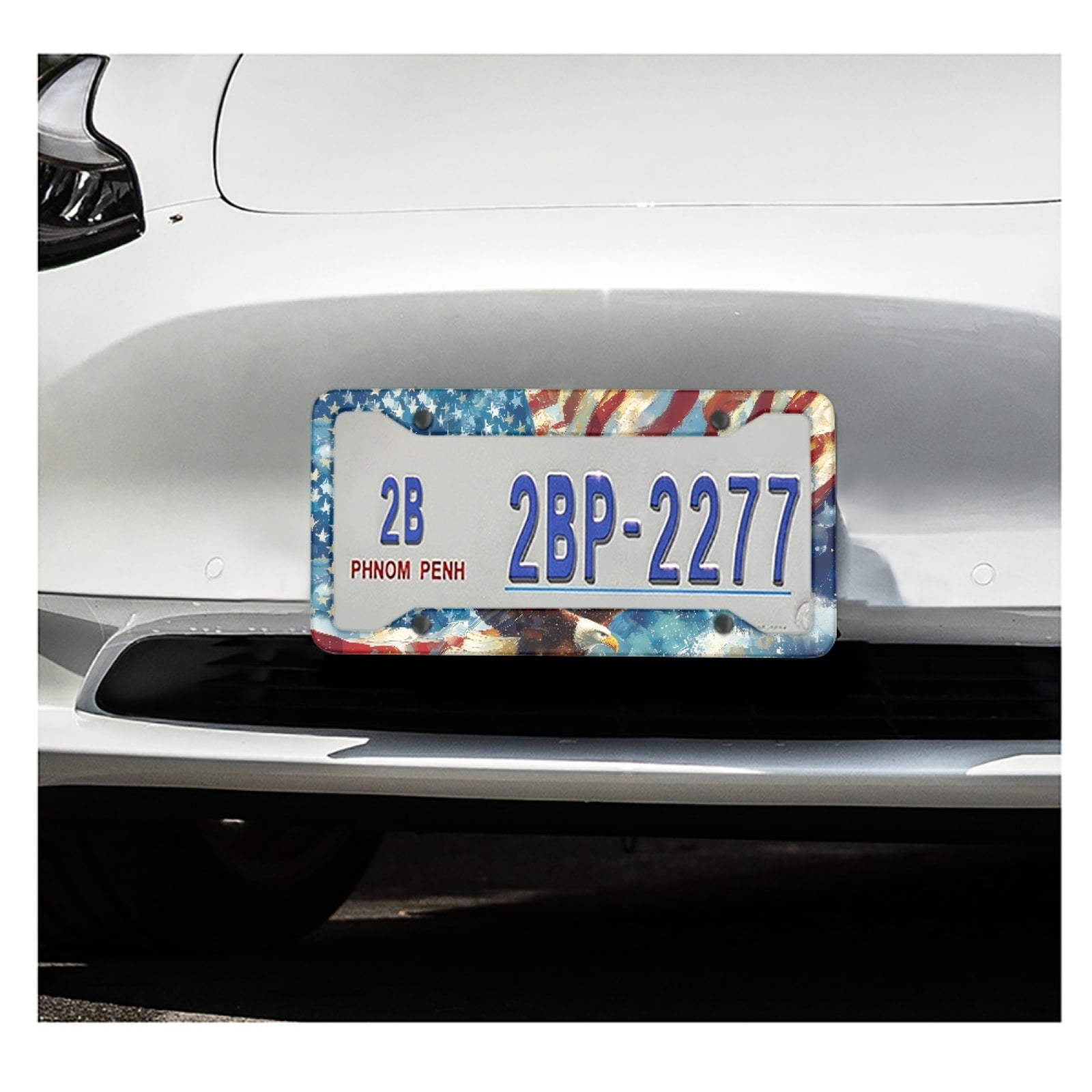 Renewold American Flag Eagle 2 Pack Car License Plate Frame, Aluminum Car Accessories for Front and Rear License Plates, 4th of July Patriotic Auto Decor