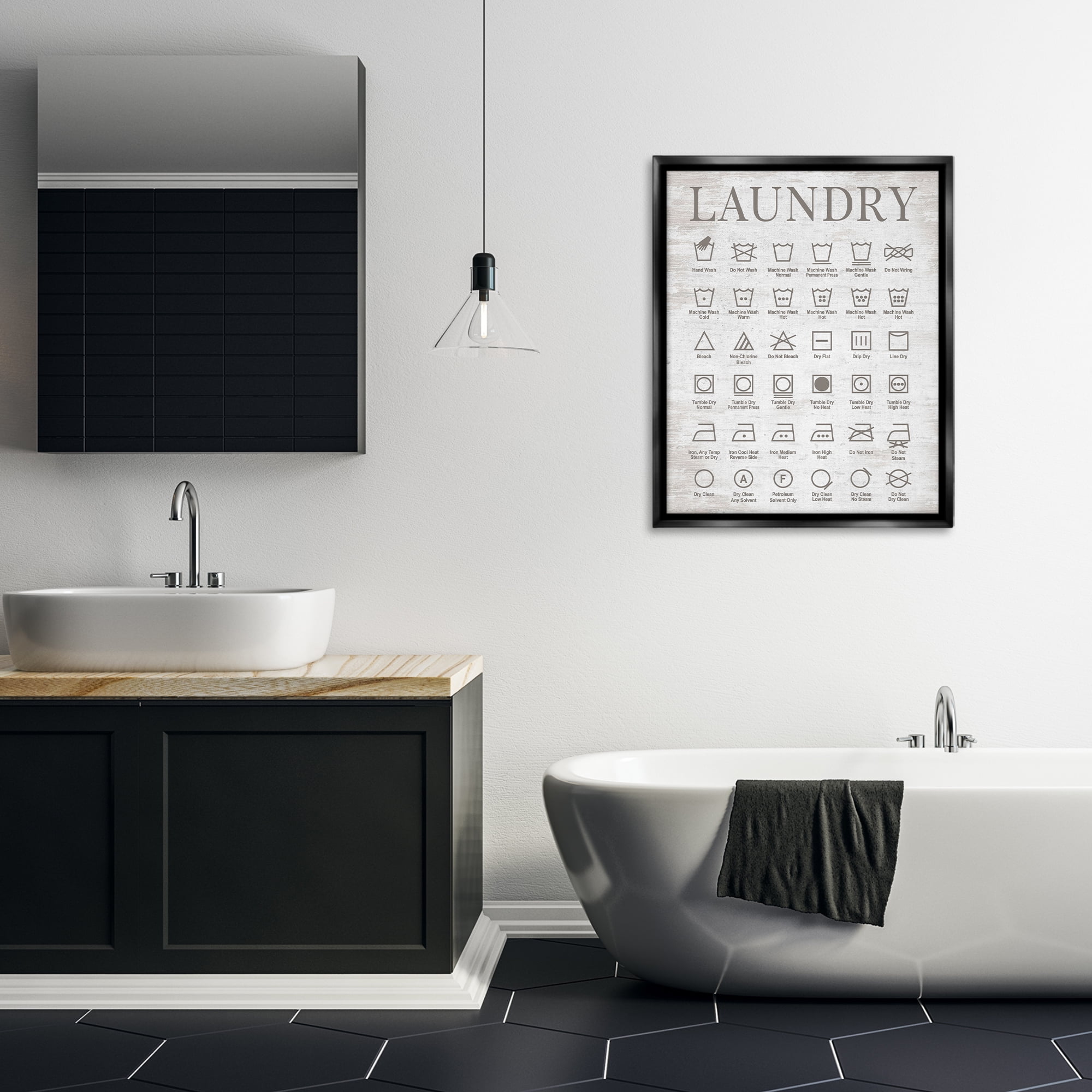 Stupell Industries Laundry Symbols Guide Typography Painting Black Floater Framed Art Print Wall Art, 25 x 31