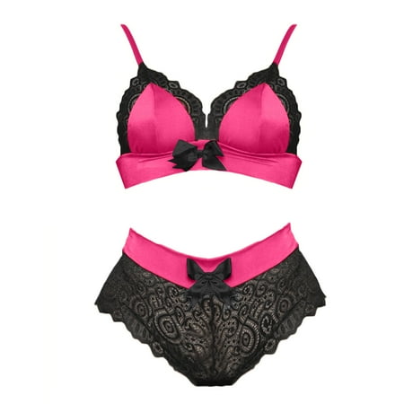 

Yotyukeb Lingerie For Women Ladies Sexy Temptation Lingerie Lace Bra Lace Sling Two-Piece Underwear (Hot Pink)