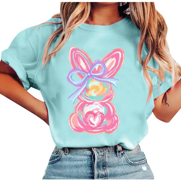 Tops de Manga Corta de Verano para las Mujeres Imprimir Blusa de Cuello Redondo, Moda Ligera de Poliéster Spandex