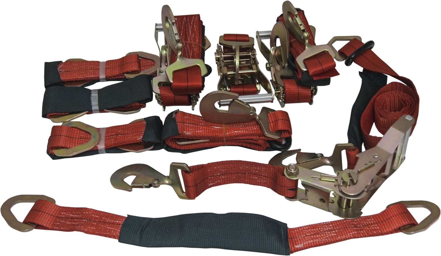 4 Axle Strap Tie Downs 24" Long and 4 Ratchet Tow Straps Car Haulers