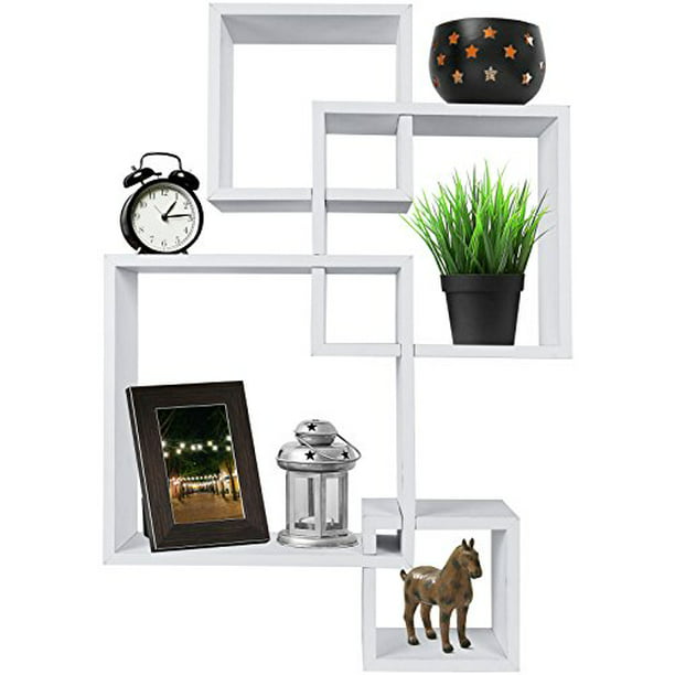 Greenco Decorative 4 Cube Intersecting, White Cube Wall Shelves