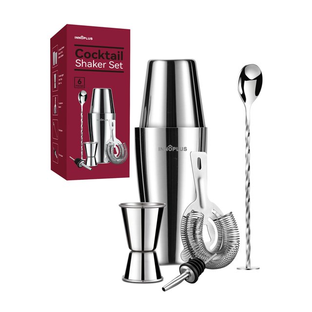 27OZ Cocktail Shaker, Cocktail Shakers 800ml, Cocktail Making Set 6Pcs, Cocktail Shaker Kit with Strainer, Double Jigger, Bar Mixing Spoon, Boston Shaker Bartender Maker Martini Set