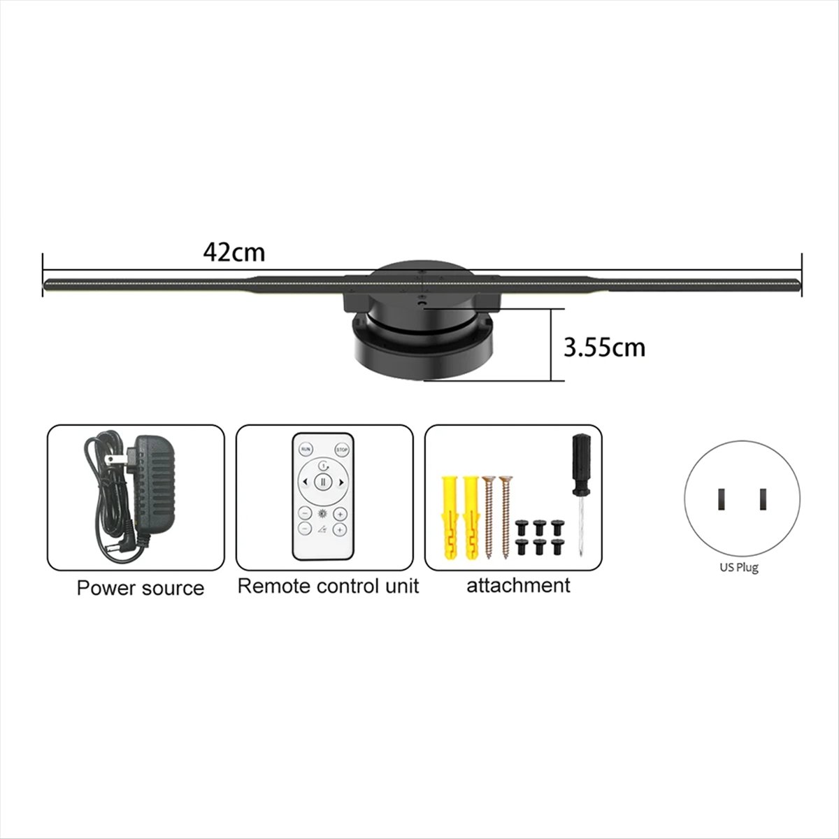 42cm 3D Hologram Projector Fan LED Sign Holographic Player Support Image Bar Advertising Display Light US PLUG