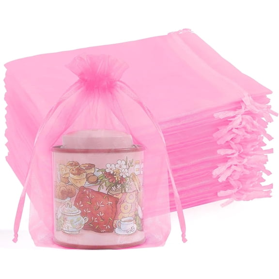 50 Pcs Pink Organza Bags 5x7 Inch, Premium Mesh Gift Bags with Drawstring for Wedding Baby Shower Christmas, Cute Sachet Bags & Party Favors