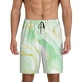 thumbnail image 1 of Balery Green And Gold Abstract Marble Pantalones cortos de pijama de punto de algodón para hombre con cinturilla y bolsillos-X-Large, 1 of 6