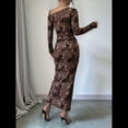 thumbnail image 4 of Women's Leopard Print Long Sleeve Slit Drawstring Ruched Bodycon Party Dress Leopard Print XL, 4 of 9