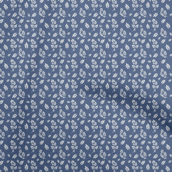 oneOone Cotton Cambric Medium Blue Fabric Leaves Craft Projects Decor Fabric Printed By The Yard 42 Inch Wide