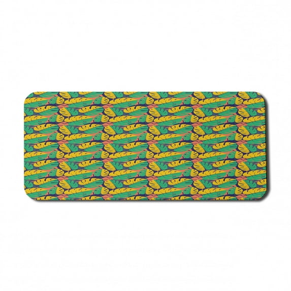 Exotic Computer Mouse Pad, Colorful and Abstract Tropical Jungle Pattern Monstera Leaf Silhouettes, Rectangle Non-Slip Rubber Mousepad X-Large, 35" x 15", Sea Green Earth Yellow, by Ambesonne