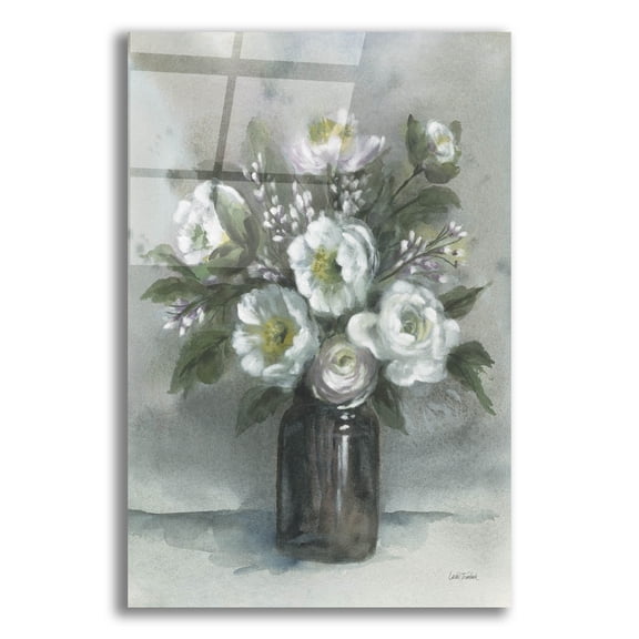 Epic Art 'White Floral Vase' by Leslie Trimbach Acrylic Glass Wall Art, 16" x 24"