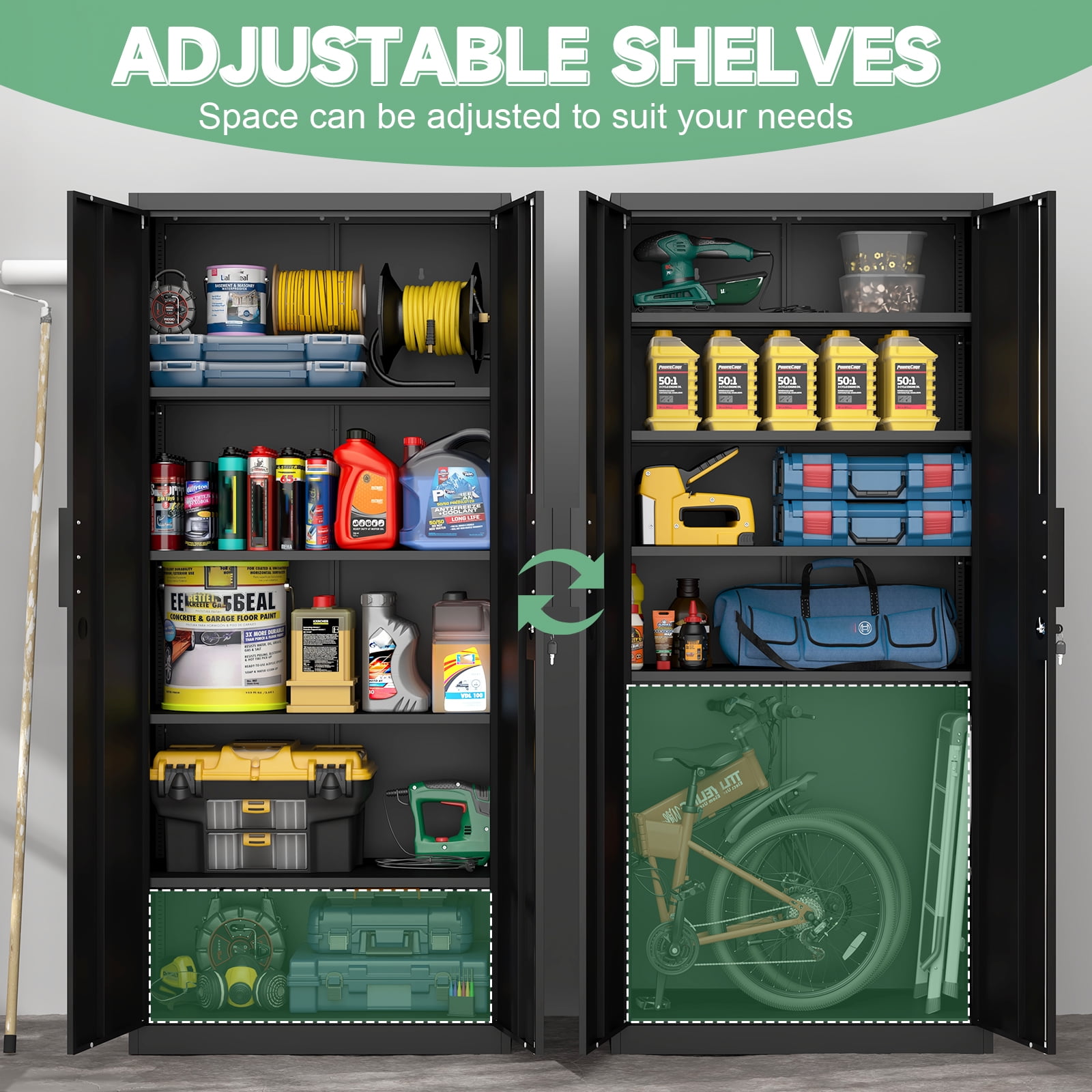 Marcree Metal Garage Storage Cabinet with 2 Doors and Adjustable Shelves - 71" Steel Lockable File Cabinet,Locking Tool Cabinets for Office,Home,Garage,Gym,School (Black)