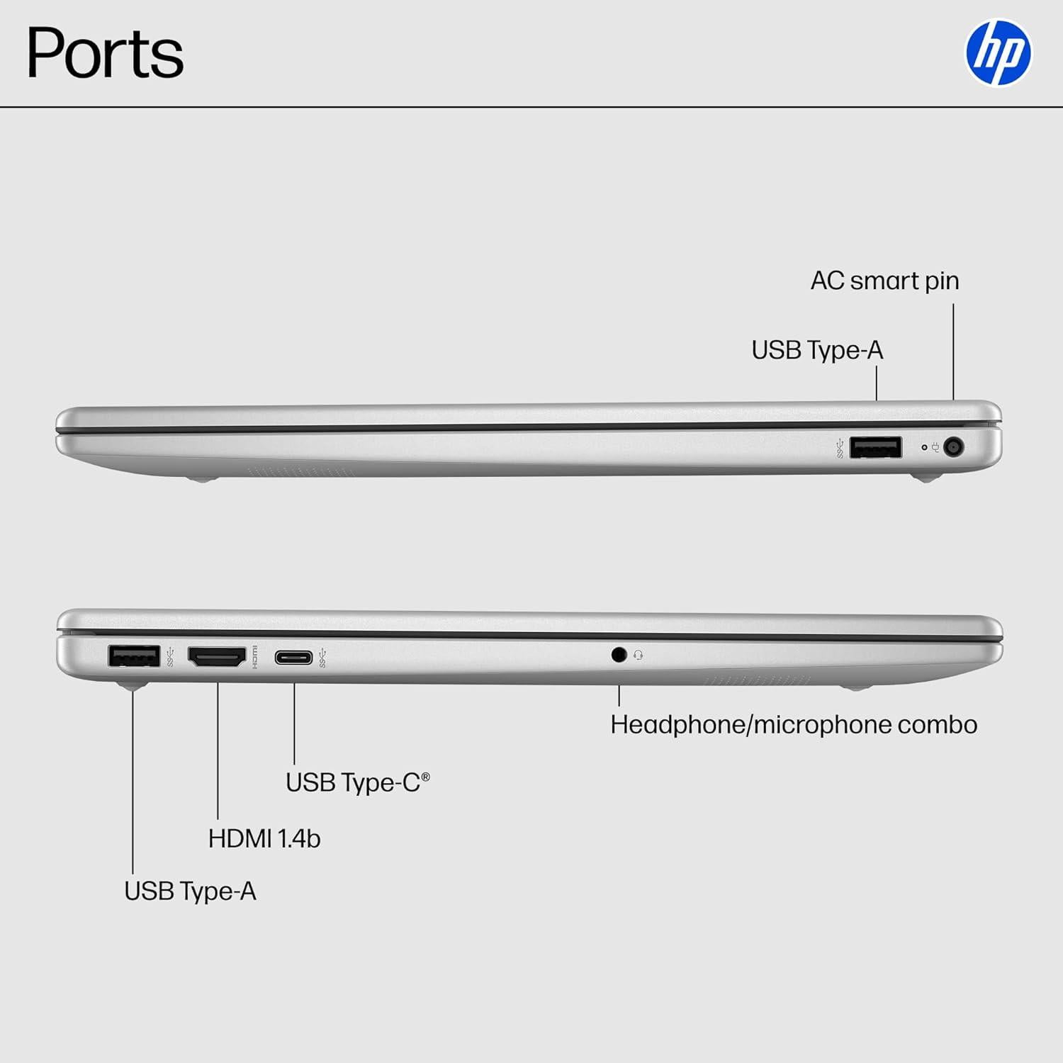 HP 15.6 inch Laptop, HD Touchscreen Display, AMD Ryzen 5 7520U, 8 GB RAM, 512 GB SSD, AMD Radeon Graphics, Windows 11 Home, Natural Silver, 15-fc0499nr