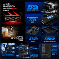 thumbnail image 3 of PC Gamer Completa Xtreme PC Gaming AMD Radeon RX 9060 XT Ryzen 9 7900X 32GB DDR5 SSD 1TB Monitor 27 165Hz Sistema Liquido WIFI BT W11 Black gaming 4K, streaming y edición profesional, 3 of 6
