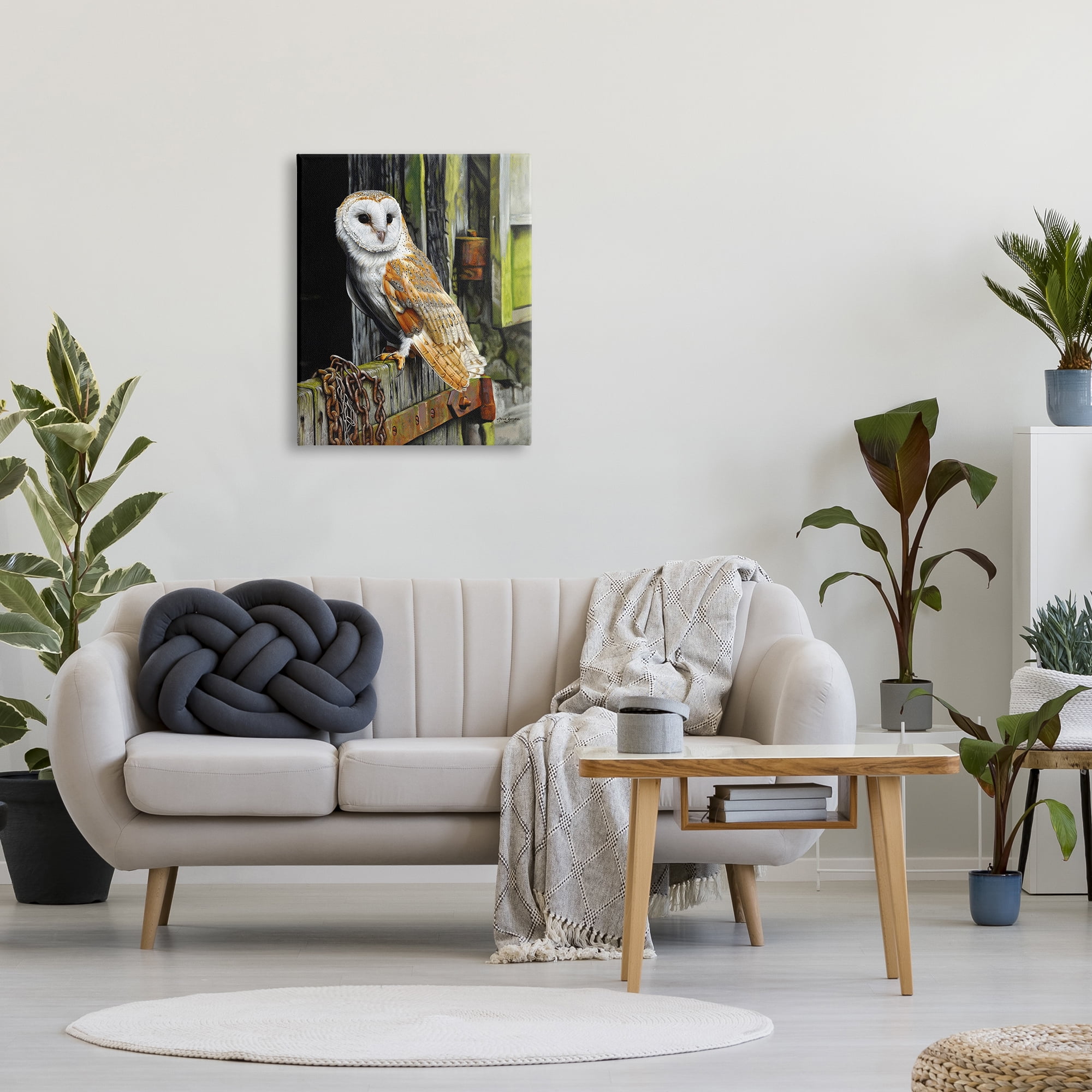 Stupell Industries Owl Perched on Barn Door Animals & Insects Painting Gallery Wrapped Canvas Print Wall Art, 24 x 30
