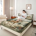 thumbnail image 3 of Castle Fairy Vintage Oil Paint Spotted Deer Queen Sheets 4 Pieces,Pine Cone Fringe Mountain Queen Sheet Sets,Olive Brown Cream,1 Fitted Sheet, 1 Flat Sheet and 2 Pillowcases, 3 of 6