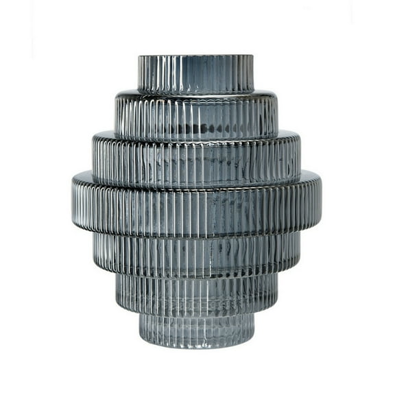 Benjara Rae Set of 2 Glass Vases- Geometric Round- Smokey Blue and Clear Finish