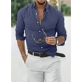 thumbnail image 2 of QWZNDZGR Mens Casual Button Down Shirt Long Sleeve Chambray Shirt Business Blouse, 2 of 4