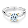 thumbnail image 2 of Gem Stone King 1.70 Ct 7mm Round Sky Blue Topaz 925 Silver and 10K Yellow Gold Ring Ring (Size 6), 2 of 4