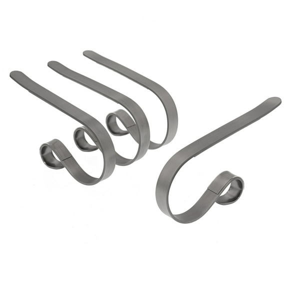 Haute Decor Pewter Metal The Original MantleClip Christmas Stocking Holders, 4.5" x 0.5" x 2.5" (4 Count)