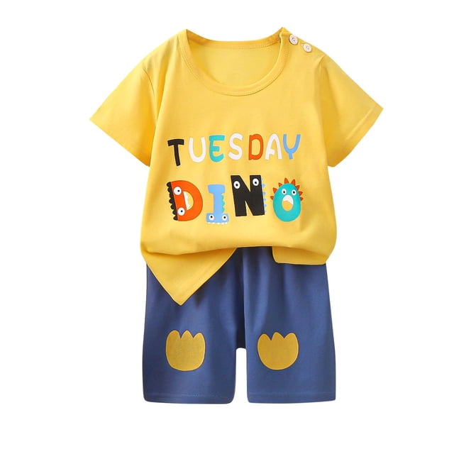 Birdeem Ensembles de Blouses et Chemises à Manches Courtes Col Rond Mode Garçons Hauts Décontractés à Manches Courtes Col Rond Bouton Pantalons Courts Imprimés Ensembles