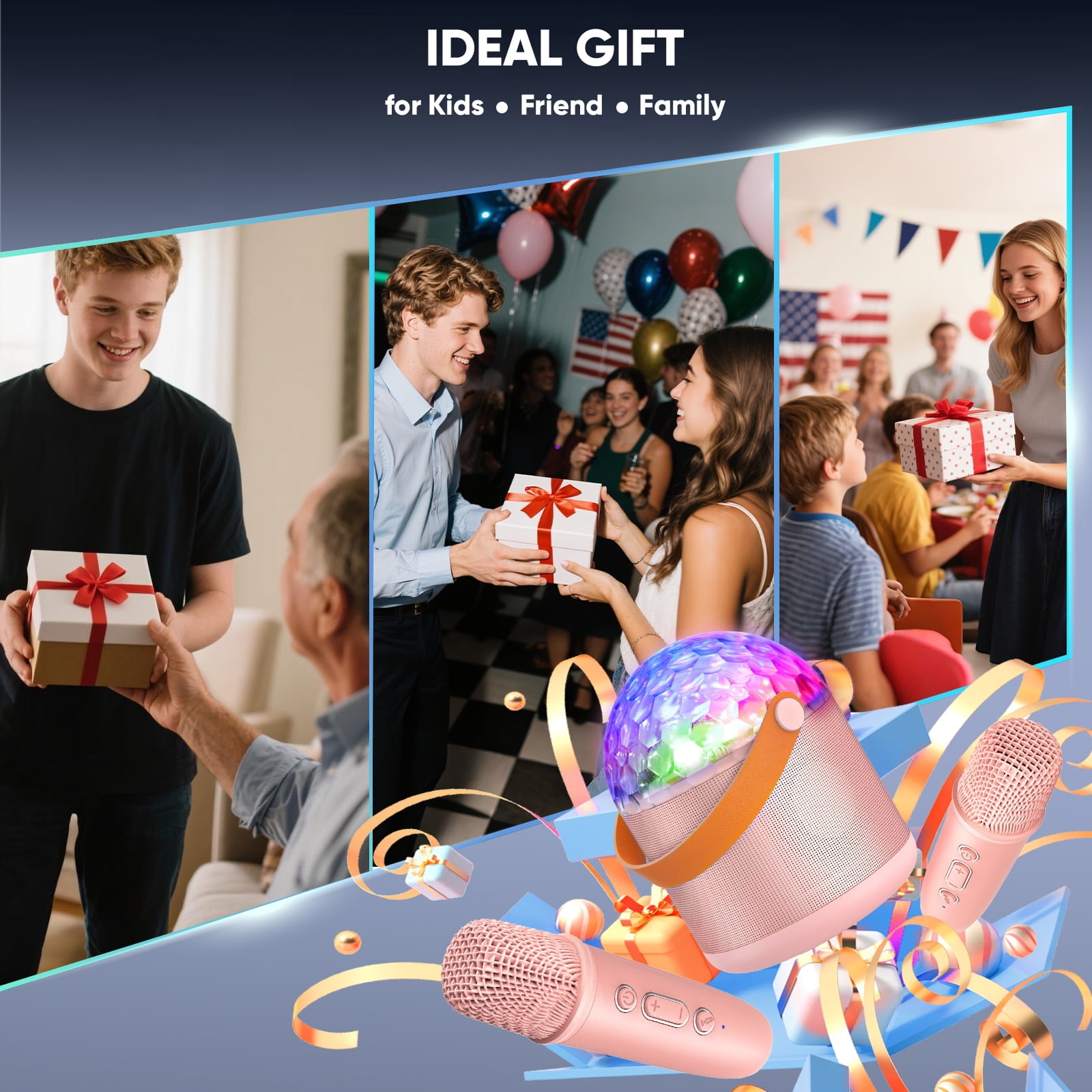 Mini Karaoke Machine for Kids, Gifts for Girls Ages 3-12, Bluetooth Speaker with 2 Wireless Karaoke Microphones, Gifts for 3+ Kids Adults
