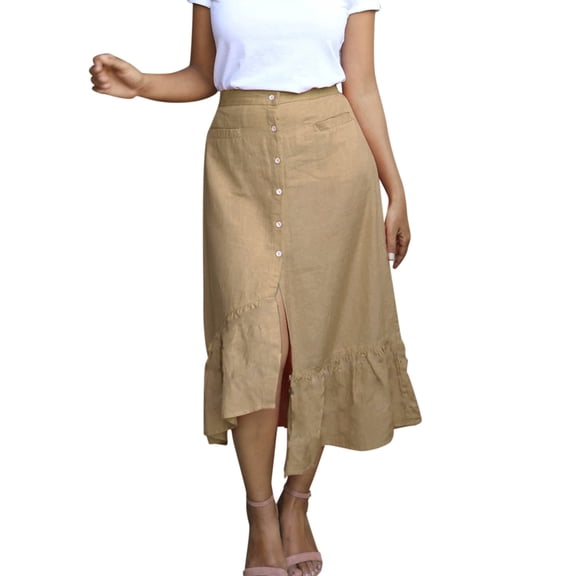 Gbsyewxs Skirts For Women Midi Skirt High Waist Button Slit Solid Color Slim Summer Women'S Skirts Khaki