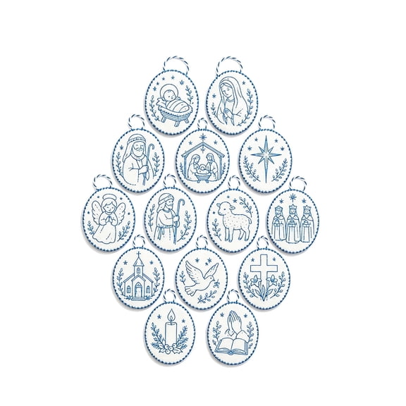 Christmas Embroidery Kit,Include 14 Pc 3.54In Diy Nativity Craft with Embroidery Threads, Needles & Guide, Handmade Decor