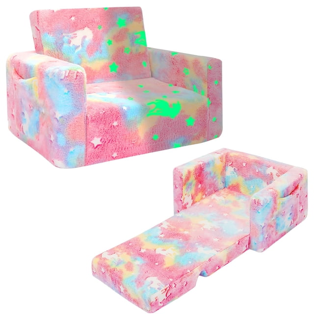 Sofá convertible SLIGUY para niños, rosa que brilla en la oscuridad