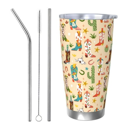 

Bingfone Groovy American Western Footwear for 20 Oz Stainless Steel Travel Mug Double Wall Water Coffee Cup for Home Office Outdoor Works Great for Ice Drinks and Hot Beverage-Straw Three-piece Set