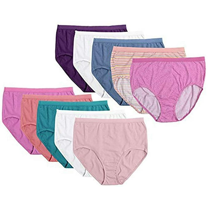 Fruit of the Loom Women's 10 Pack Cotton Brief Plus Size Panties