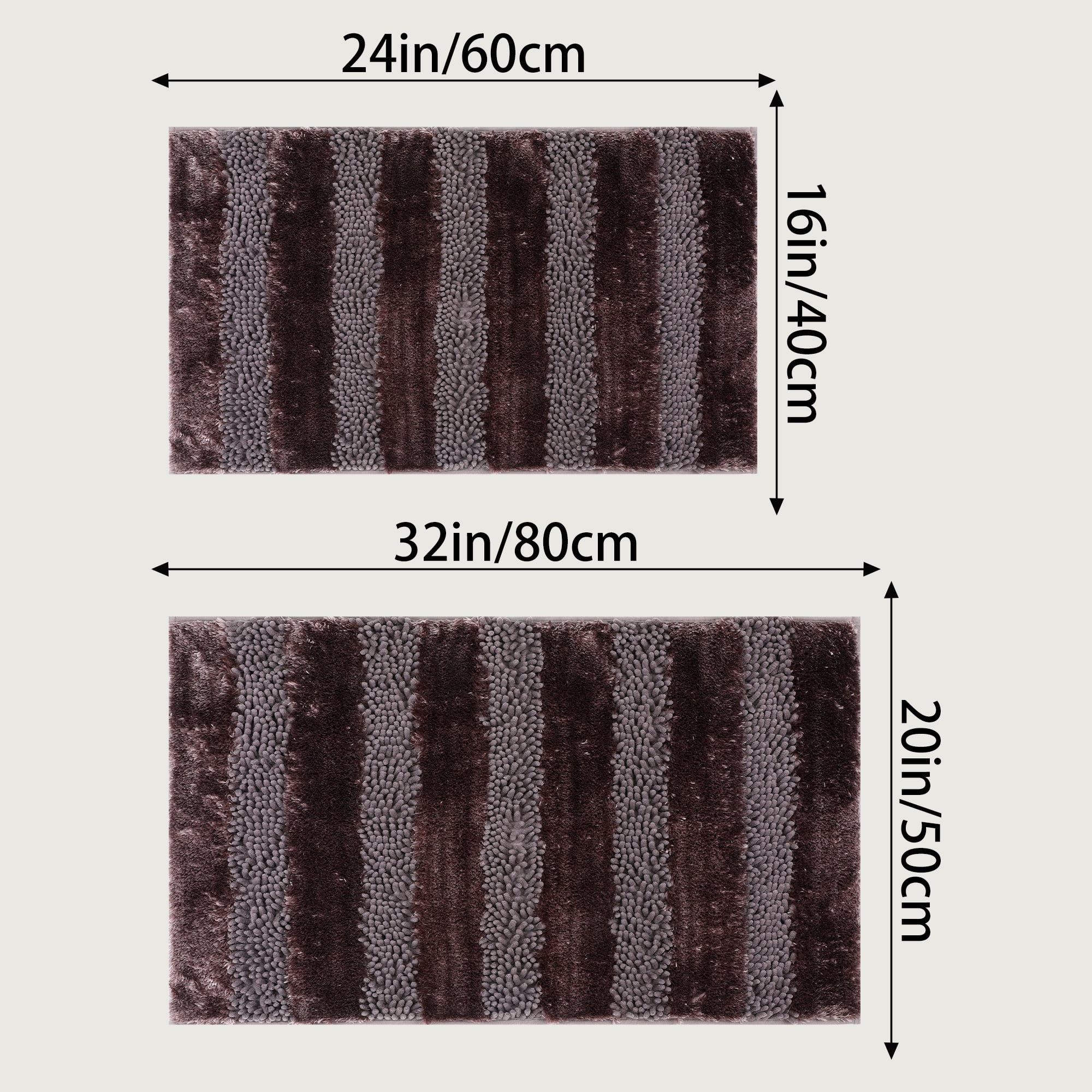 Unique Bargains Striped Bathroom Mat Soft Fluffy Chenille Baths Rugs Brown 20" x 32"