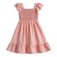 thumbnail image 3 of Girls Ruffle Sleeve Dress Ribbed Knit Top A-Line Casual Dress Kids Summer Dress Pink Size 5-6 Years, 3 of 7
