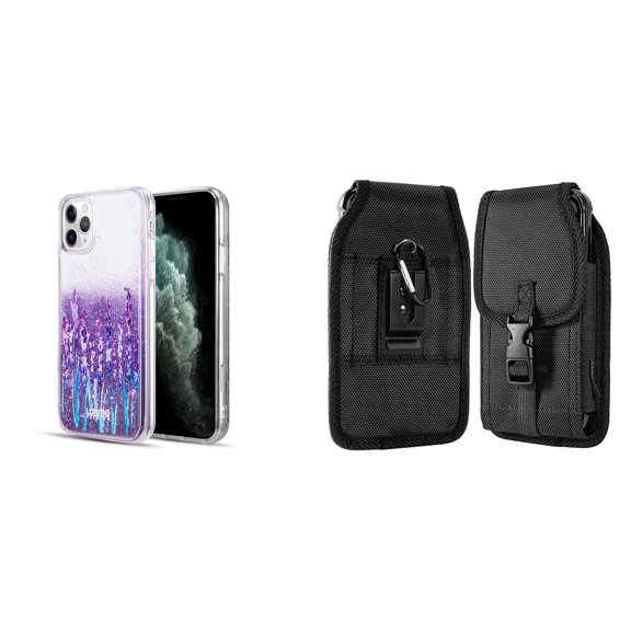 Liquid Glitter Case for iPhone 14 Pro Max and Belt Holster Pouch - Lavender Purple