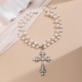 thumbnail image 5 of NICKSUN Vintage Filigree Cross Pendant Pearl Beaded Choker Necklace, Gothic Multi-Layer Imitation Pearl Chain Necklace, 5 of 7