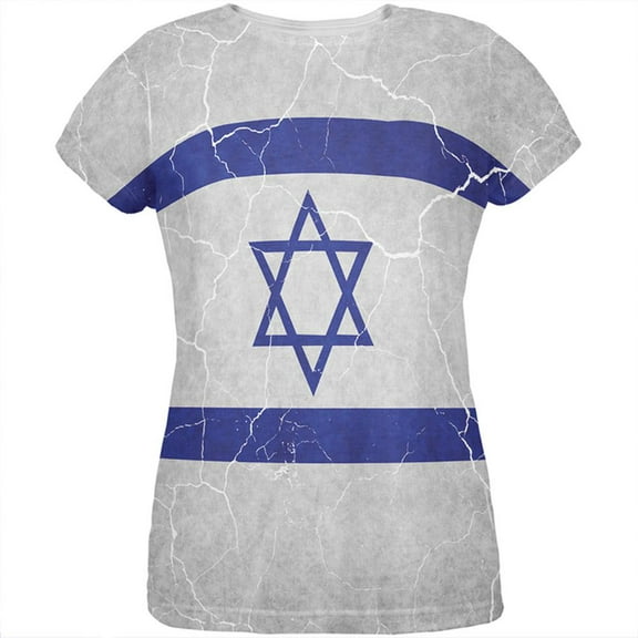 Distressed Israeli Flag All Over Womens T Shirt Multi X-LG