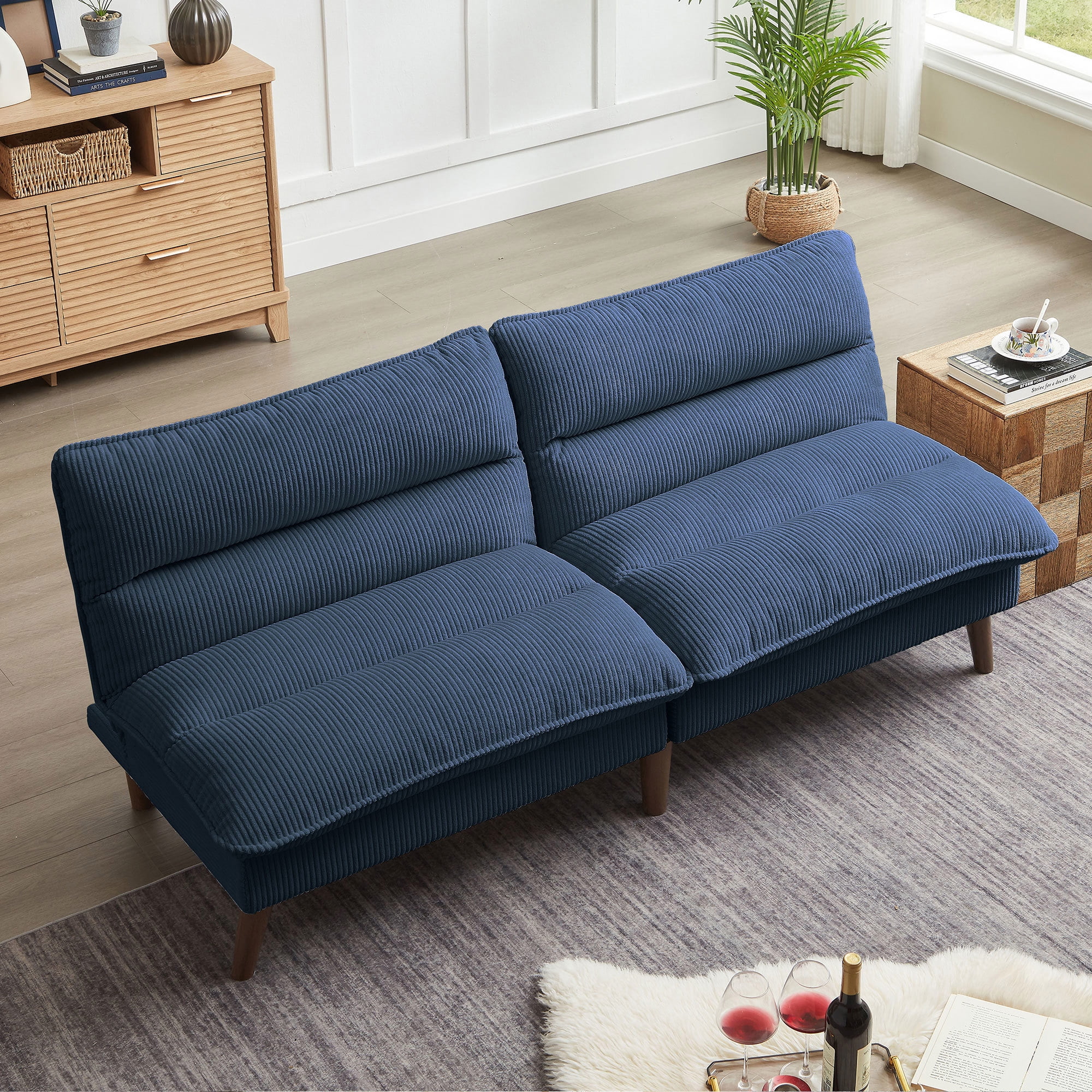 Pingliang Home 72" Futon Convertible Sofa Bed,Modern Linen Loveseat Sleeper Sofa Couch for Living Room Apartment Dorm Bedroom Office Studio,Blue