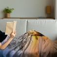 thumbnail image 3 of Coastal Soft Flannel Fleece Throw Blanket, Dawn Time Rising Sun at Seascape with Autumn Trees in Water Habitat Theme, Cozy Plush for Indoor and Outdoor Use, 60" x 80", Blue Yellow, by Ambesonne, 3 of 5